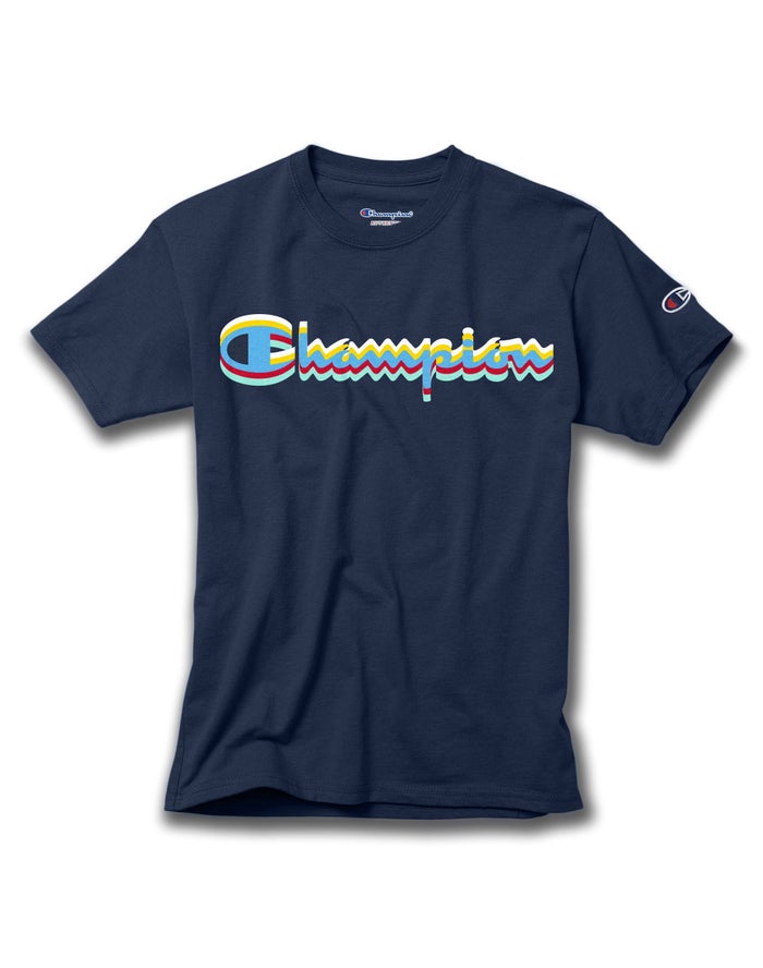 Champion Boys T-Shirt NZ - Cotton Script Logo Navy ( 3859-JWHGE )